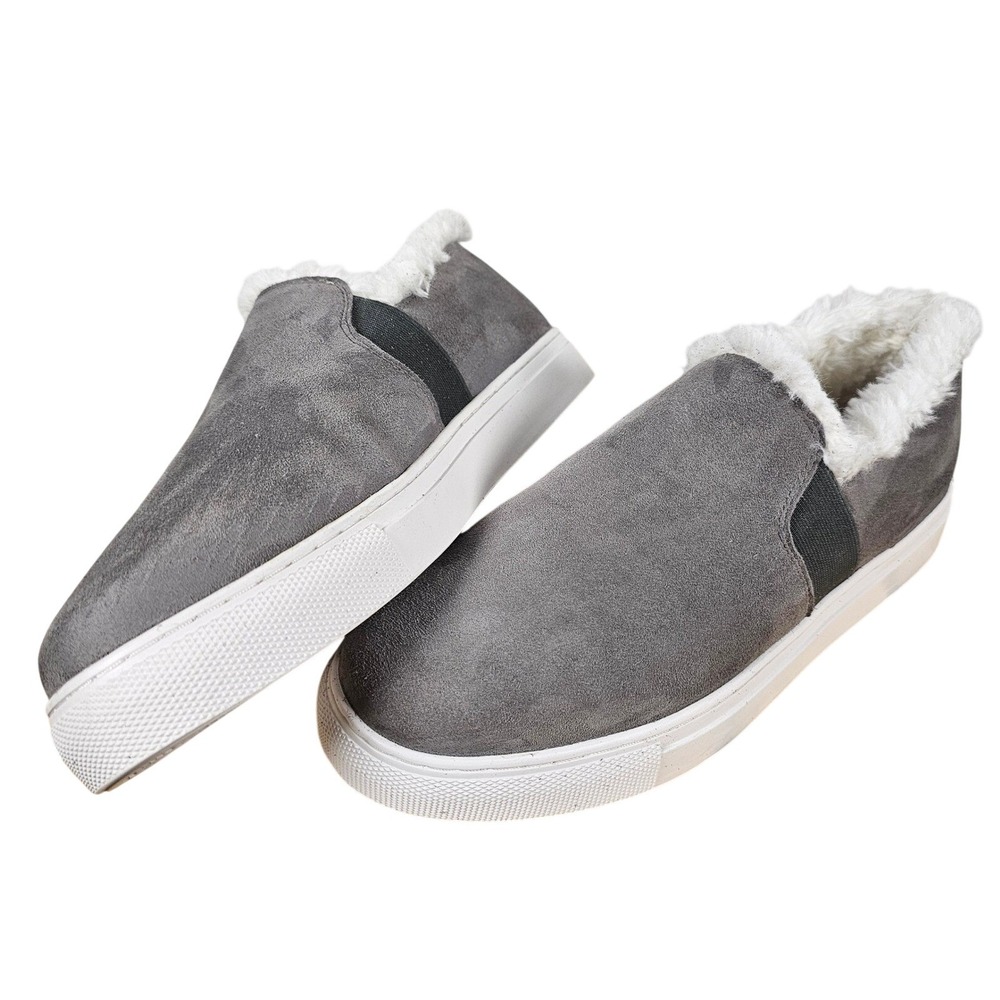Gray Faux Suede Moccasin Slippers Shoes Women's Size 7.5 Comfort Cozy Loungewear